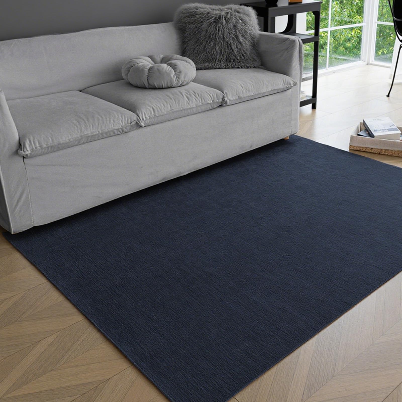 Obundi Carpets for Living Room, 140x200cm, Navy Blue Rugs for Bedroom, Large Non Slip Rugs, Machine Washable Rug for Kitchen, Low Pile Soft Rug for Office, Chenille Short Pile Carpet for Kids Room