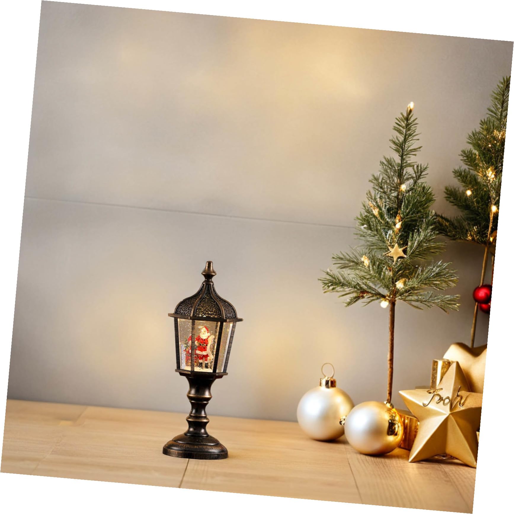 STOBAZA 2 Pezzi Lanterna Decorativa di Natale Musicale in Resina con Illuminazione USB e Batteria, per Decorazione Casa e Ufficio con Atmosfera Festiva Natalizia