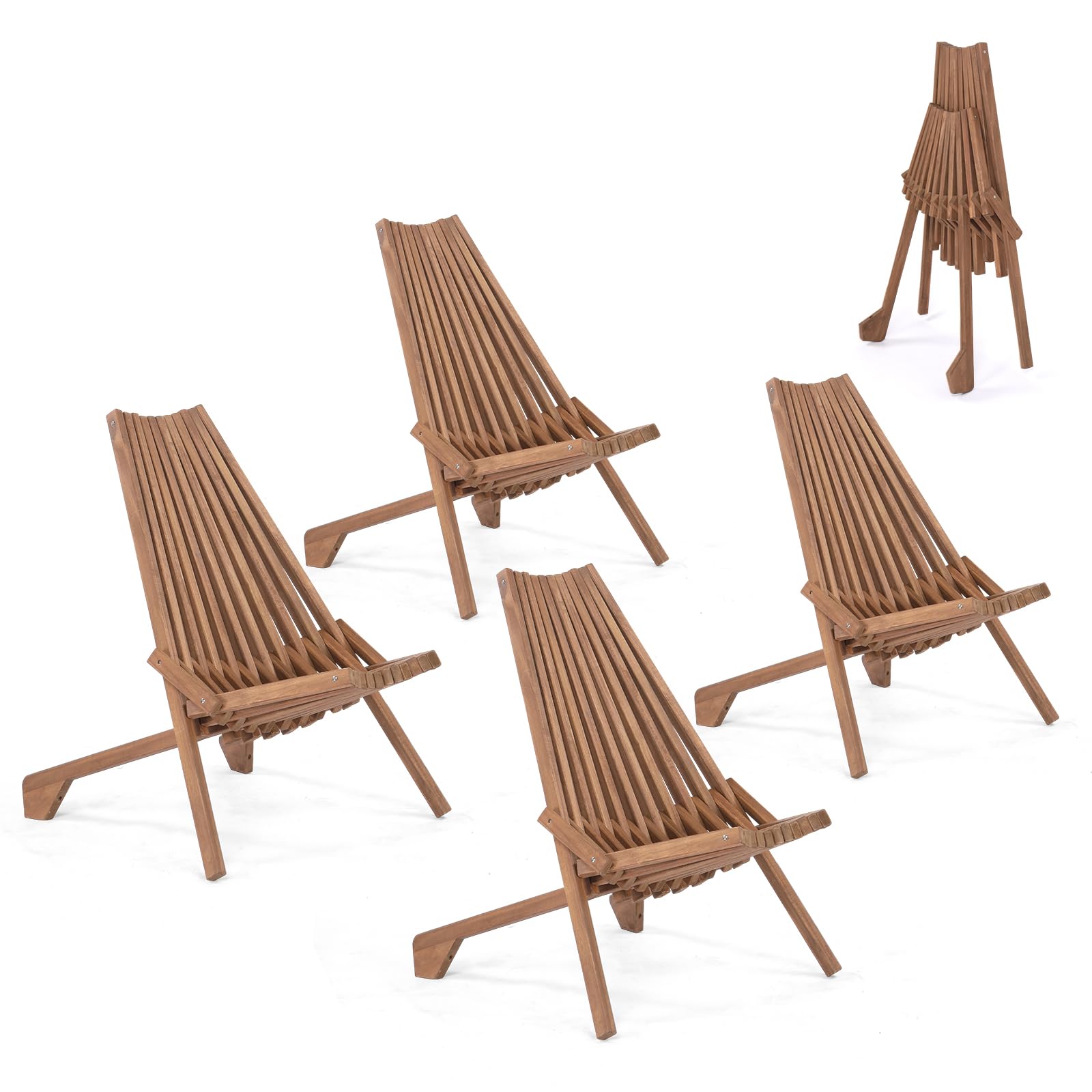 VINGLI FSC Acacia Wood Folding Outdoor Chairs Set of 4,Weather-Resistant Wooden Folding Chairs Patio Chair Furniture Comfy Adirondack Chairs Lounge