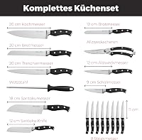 Master Maison 19 részes konyhai kés szett német rozsdamentes acélból, fa talppal és kés élezővel 3