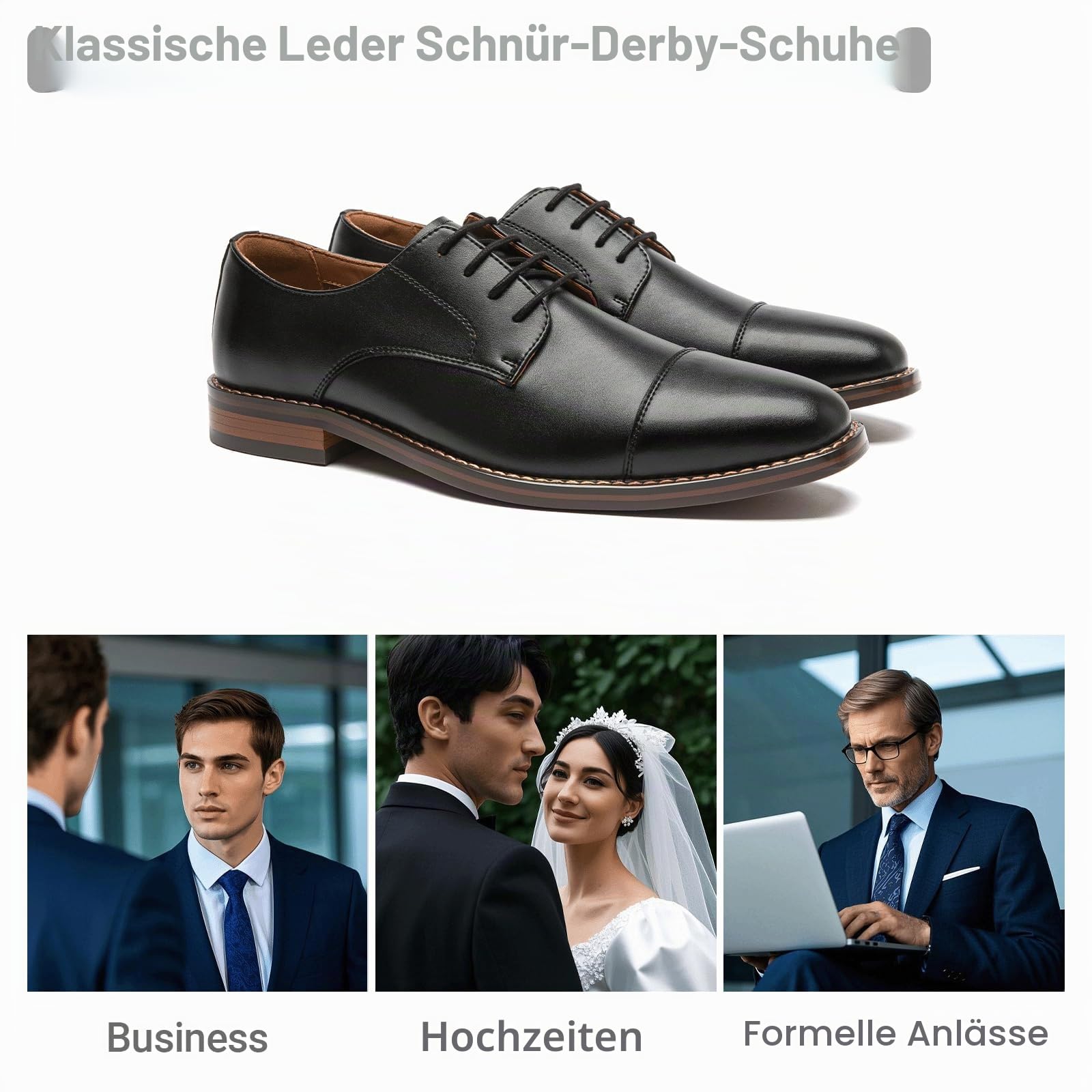 Poerkan Herren Business Schnürschuhe, Hohe Qualität Klassische Oxfords, Komfortable Vielzweckige Schuhe, Schwarz & Braun
