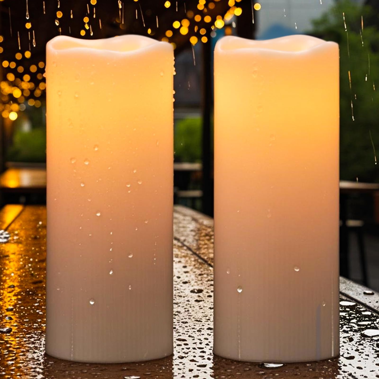 Eldnacele Candele a LED a energia solare, per esterni, impermeabili, a batteria, effetto fiamma, luce tremolante, interruttore crepuscolare auto, set da 2 pezzi (diametro 10 x 25 cm, crema)
