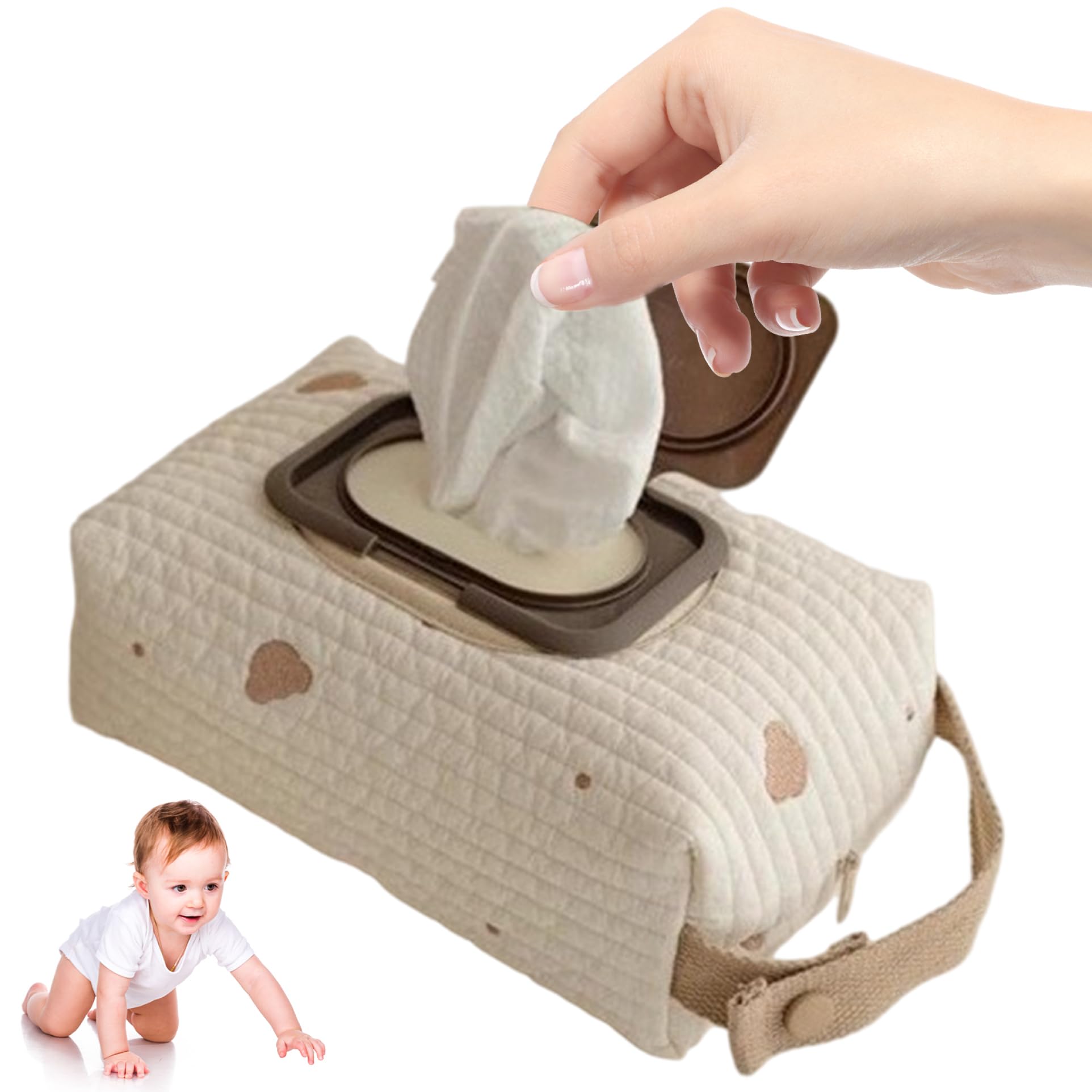 Comebachome Diaper Bag Organizer, Bear Pattern Diaper and Wipes Pouch with Handle, Washable Reusable Embroidery Baby Wipes Storage Bag for Travel, Pouches, Organizer