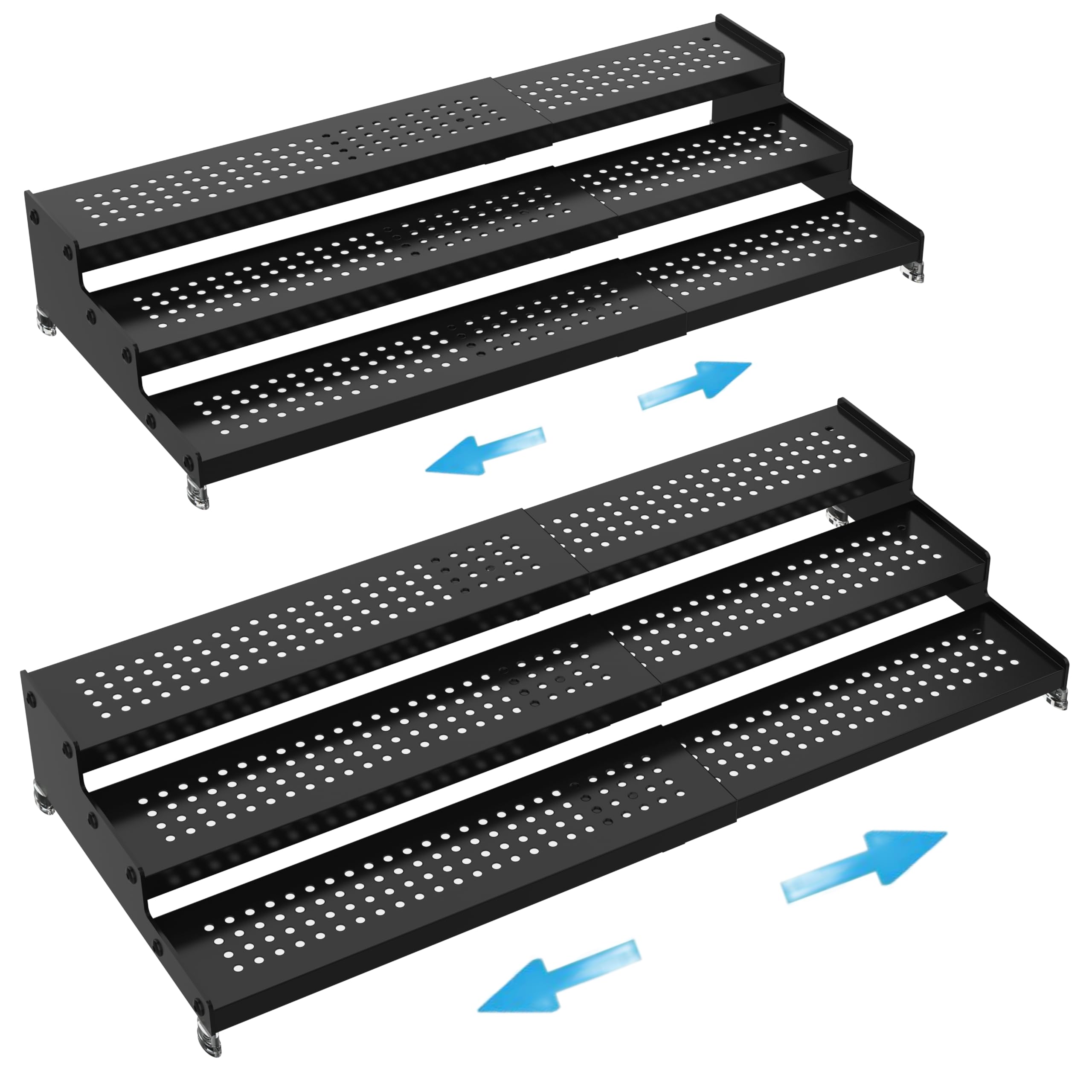 Organizador expandible para especias con estante de 3 niveles, diseño moderno resistente, antideslizante y visibilidad, ideal para armario de cocina, baño, tocador, despensa y más (2 paquetes/negro)