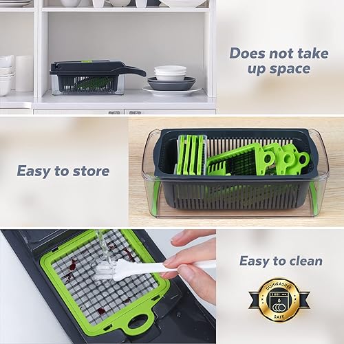 Miniatura 8 de Máquina trituradora de verduras, máquina profesional de fragmentos de cebolla, máquina de cortar alimentos multifunción 14 en -1, cuchillo de corte