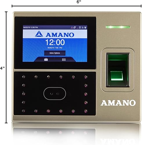 Miniatura 5 de AMANO AFR-200 Reloj de tiempo de reconocimiento facial con huella digital, pantalla táctil, RFID y PIN, para software de PC Time Guardian, no para