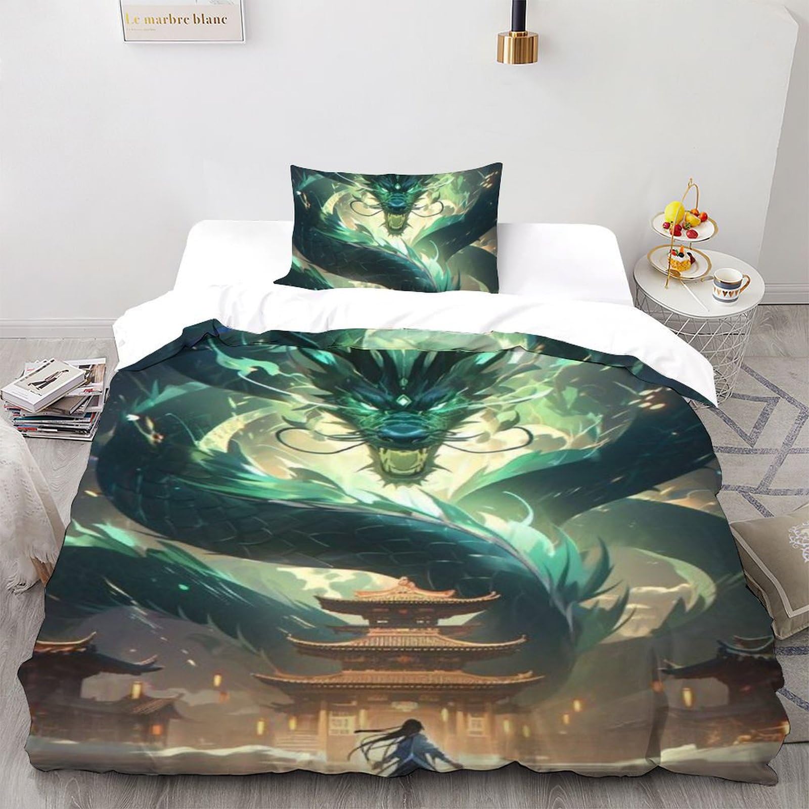 Housse de couette dragon 135x200 pour décorer une chambre d'enfant sur le thème animaux