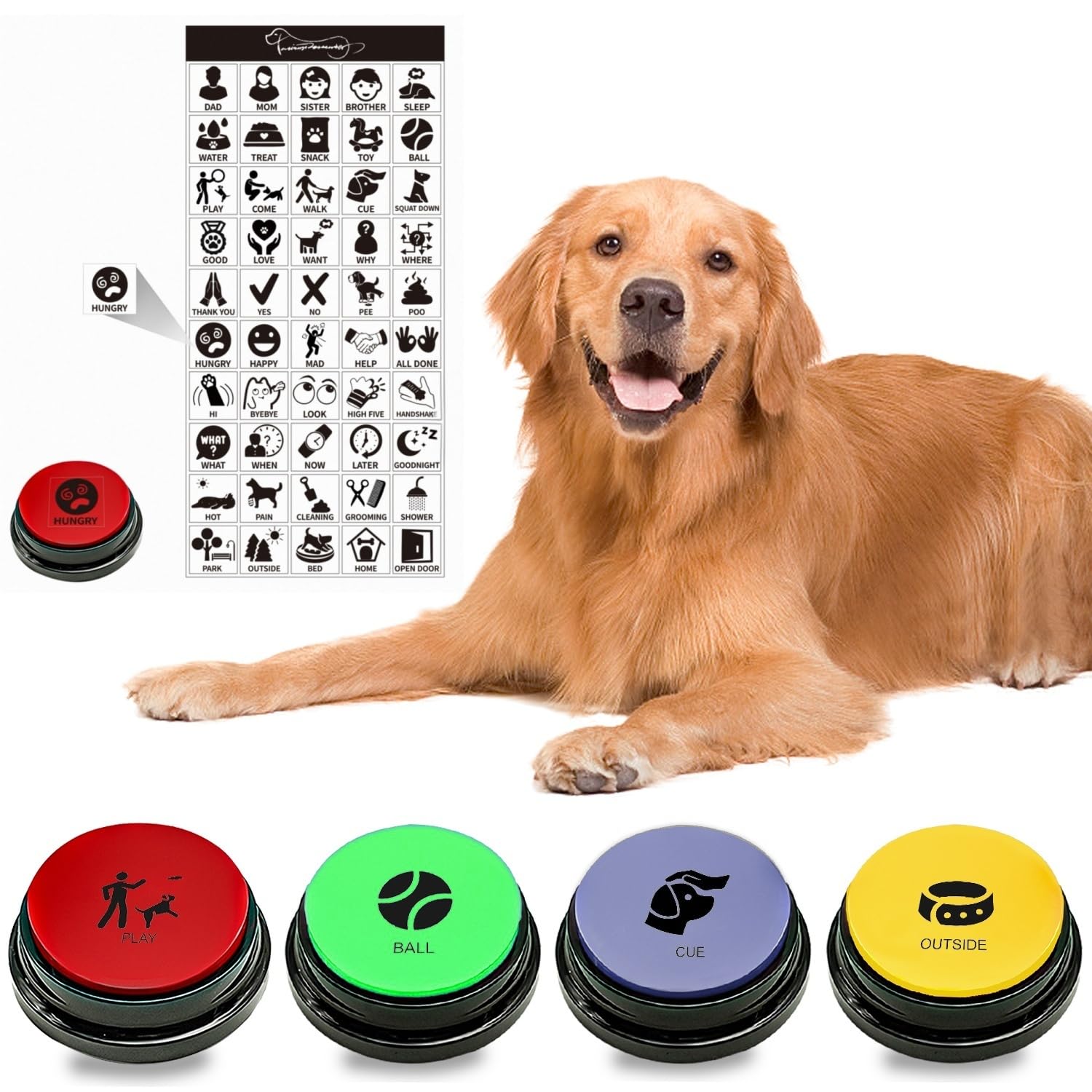 Boutons de communication pour chien x4 avec tapis et 50 autocollants