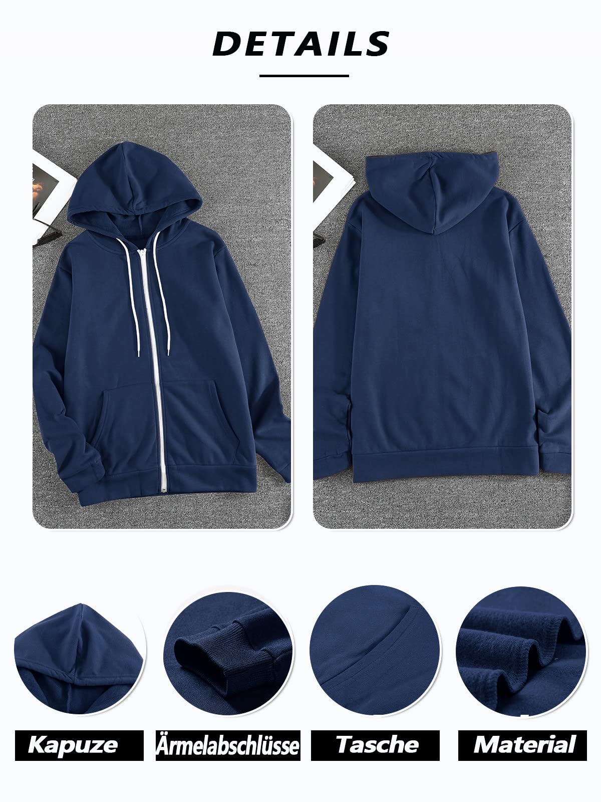 Uusollecy Sweats Capuche Femme Sweat Zippé Veste Casual Manches Longues Décontracté Sweat-Shirt avec Poches Couleur Unie Printemps, Automne et Hiver
