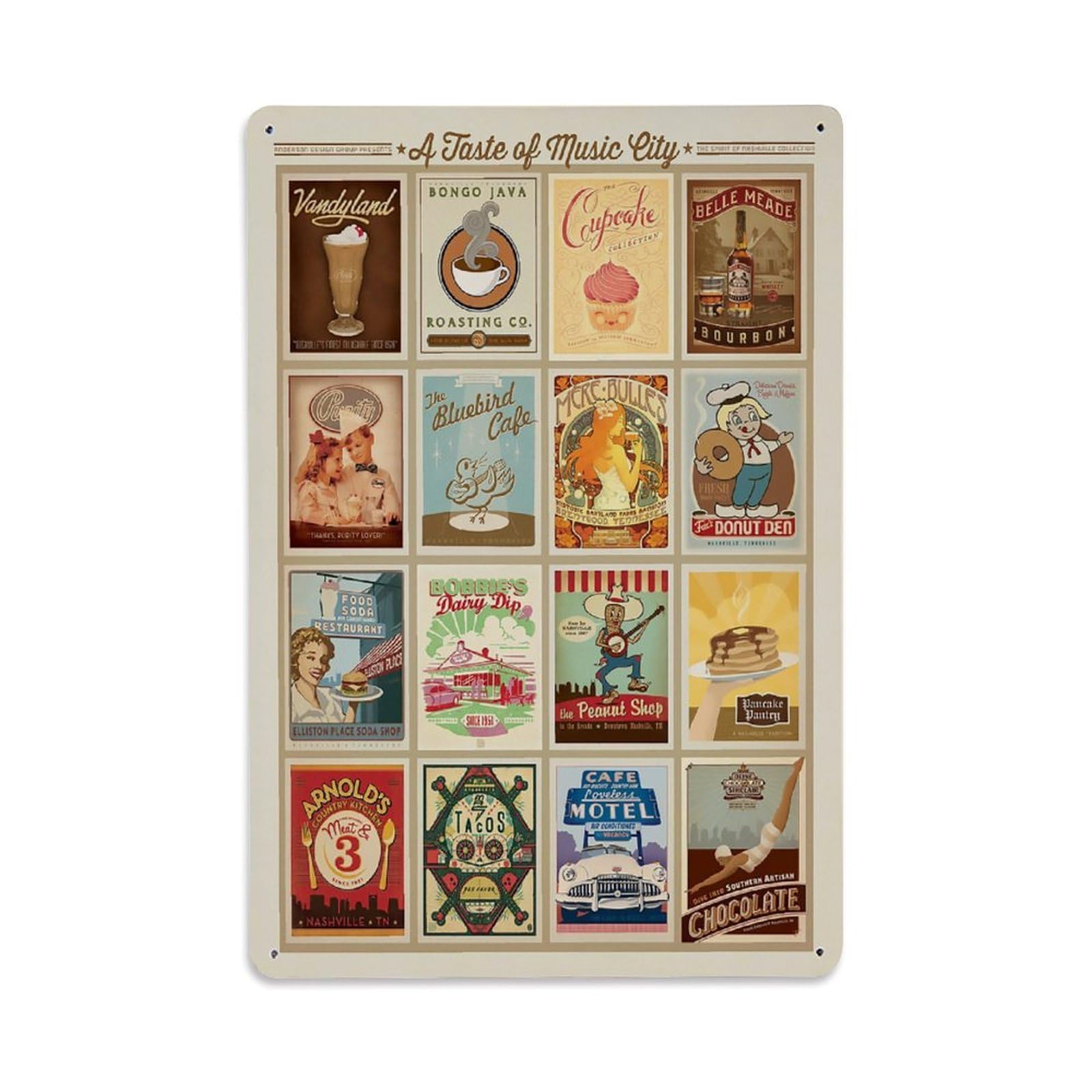 Vintage Poster Taste of Nashville Multi-Image Print Metal Tin Sign Wall Decor for Cafe, Club, Garden Metal Poster 8x12Inch