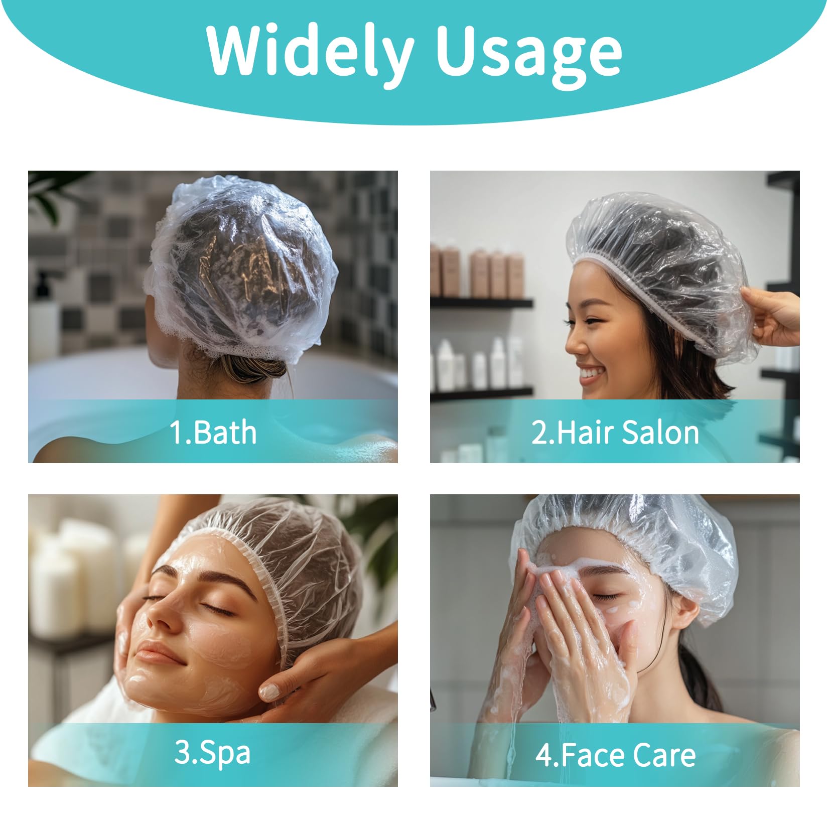 100 gorros de ducha desechables, grandes, de plástico transparente, para mujeres y hombres, para cabello largo, reutilizable, impermeable, acondicionamiento profundo, tratamiento de aceite