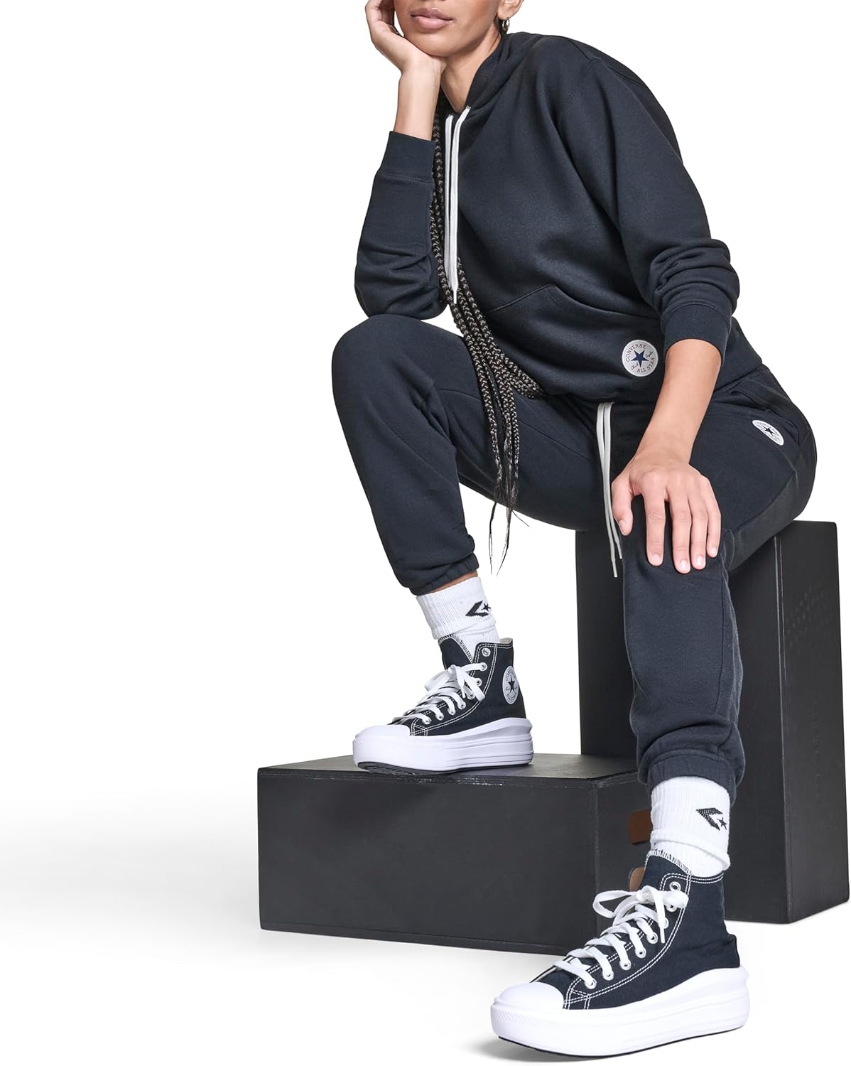 Converse Womens Drawstring Hoodie With Chuck Patch Cuffed Sleeves - Image 7