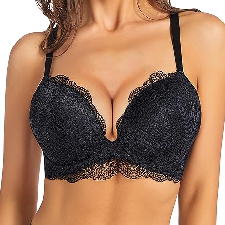 2 Cup Boost: Push Up Lace Bra Deep V Lift Up Underwire Support