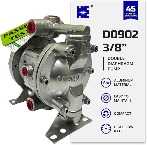 Miniatura 2 de COSMOSTAR D0902 Bomba de diafragma de aire doble de 38", cuerpo de aluminio, bola de teflón, asiento y diafragma, silenciador de bomba, bomba