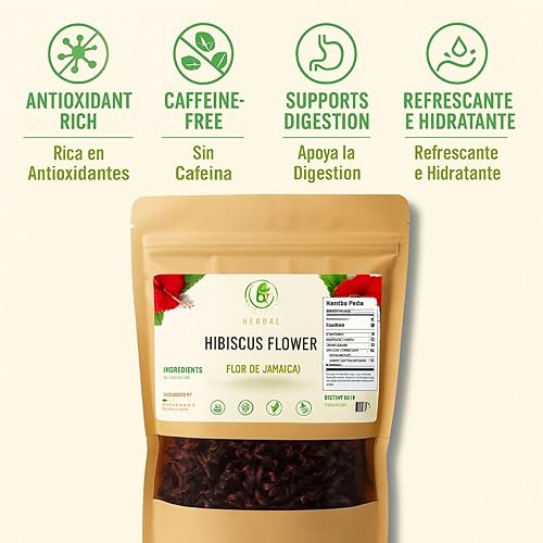 Miniatura 5 de Jamaica Flor - Té de hibisco de hojas sueltas 100% natural - 16 onzas (1 libra) - Pétalos de flores de hibisco secos - Sin cafeína - Rico en