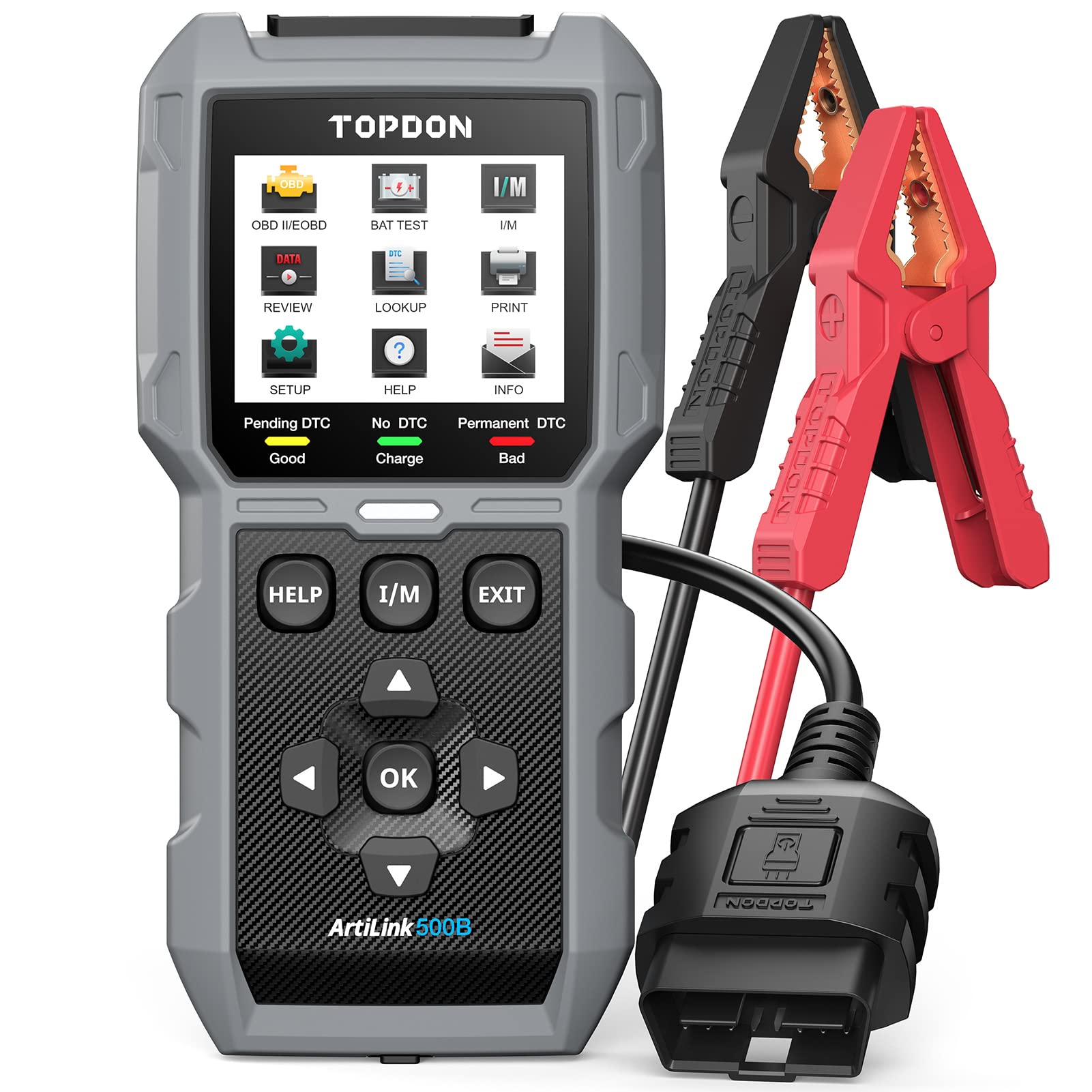 TOPDON AL500B Lecteur de Codes OBD2 avec Fonctions OBD2 complètes et testeur de Batterie, Tests de Batterie 12 V, Tests de démarrage et de Charge 12 V / 24 V, Mise à Jour Gratuite du Logiciel