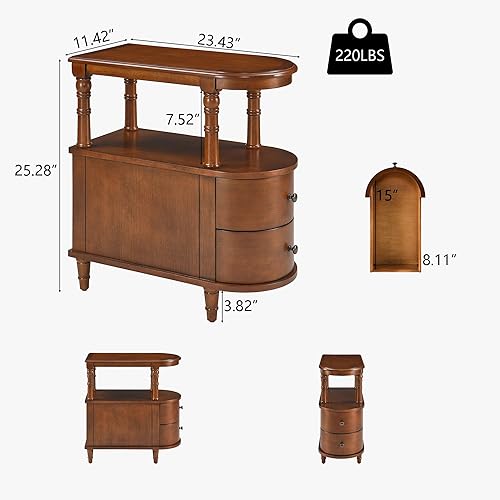 Miniatura 3 de Mesa auxiliar delgada con 2 cajones de almacenamiento, sofá retro vintage junto a la mesa, mesa de teléfono estrecha de madera para sala de estar,