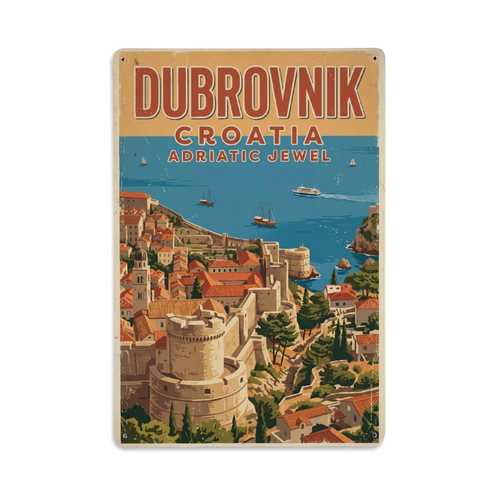 Cmhok Vintage Style Vintage Travel Dubrovnik Croatia Metal Tin Sign Wall Decor For Cafe, Club, Garden Metal Poster 8X12inch
