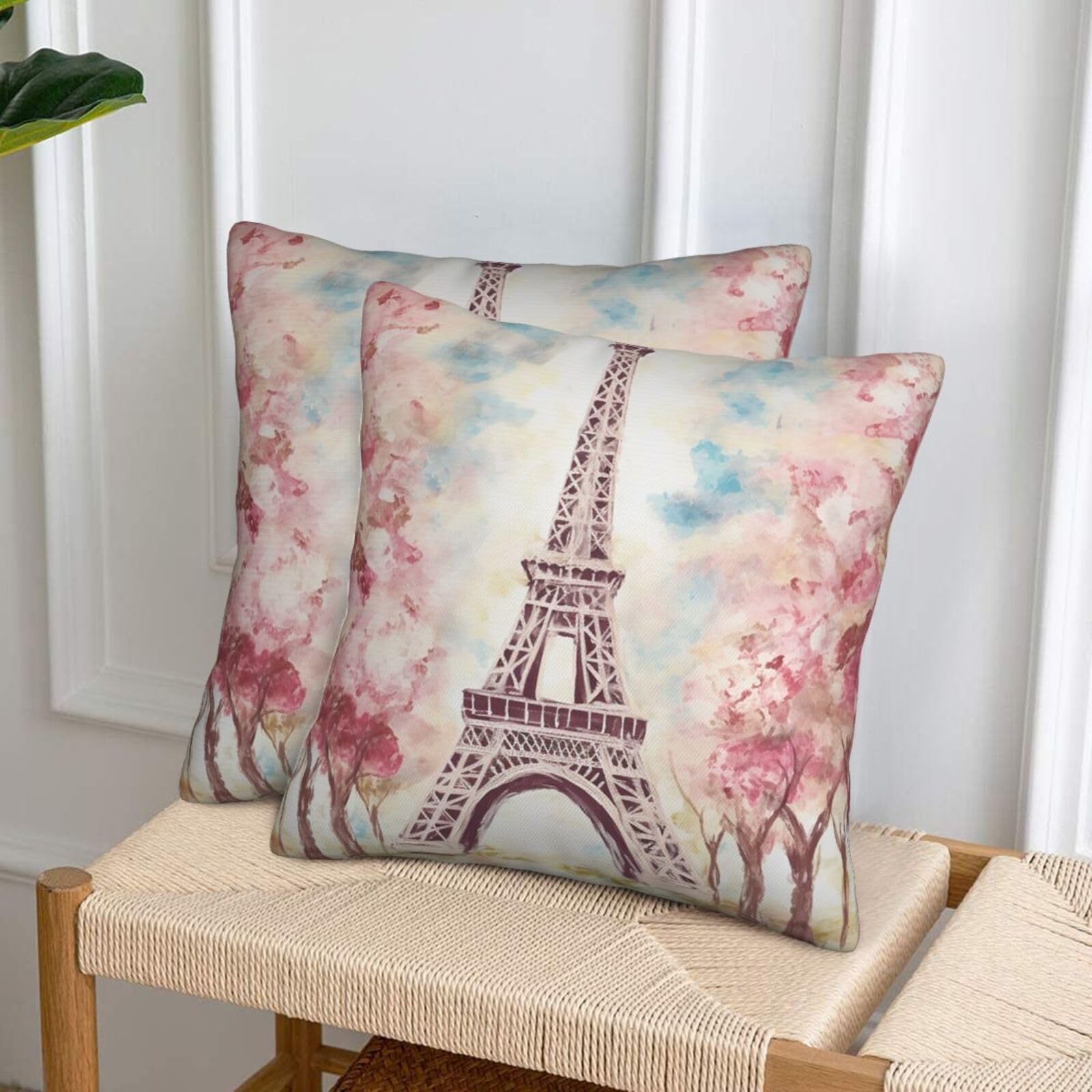 NONHAI Decorative Throw Pillow Covers Set of 2, 20"x20" Square Cushion Case Soft Comfy Beautiful Eiffel Tower Paris Throw Pillows for Couch Cushion Livingroom Farmhouse Home Decor Pillowcases
