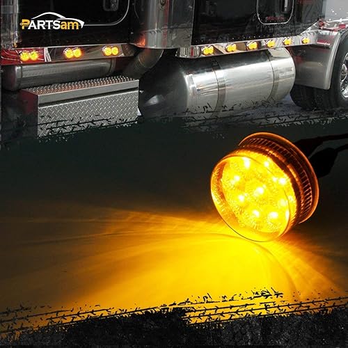 Miniatura 2 de Partsam Kit de 10 luces LED de 2 pulgadas redondas ámbar para marcador lateral y 9 diodos con ojales de luz y alambre de coleta, camión, remolque,