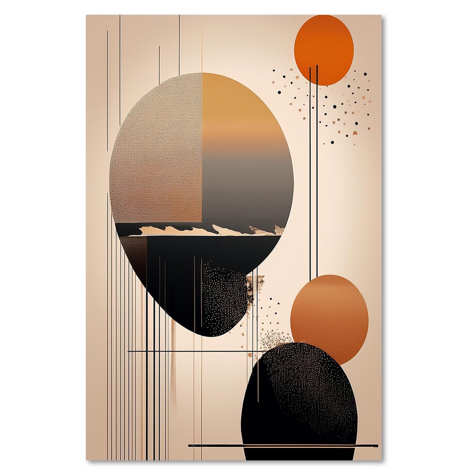 Cuadro abstracto moderno para salón en lienzo geométrico naranja y beige minimalista 8