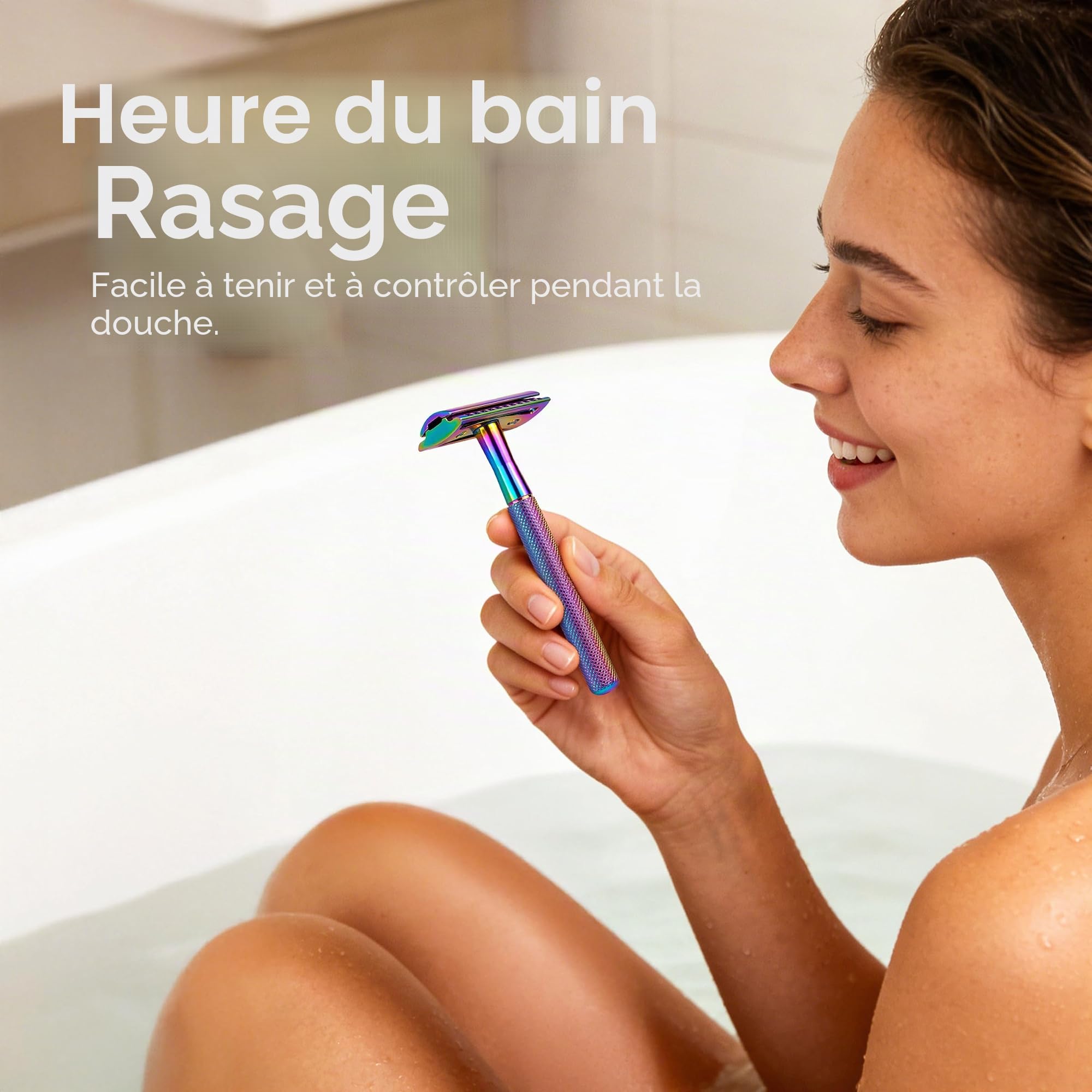 ZOMCHI Rasoir de sécurité pour femme, rasoir de sécurité à 10 lames, rasoir pour femme avec boîte délicate, sans plastique (rasoir arc-en-ciel sur pied)