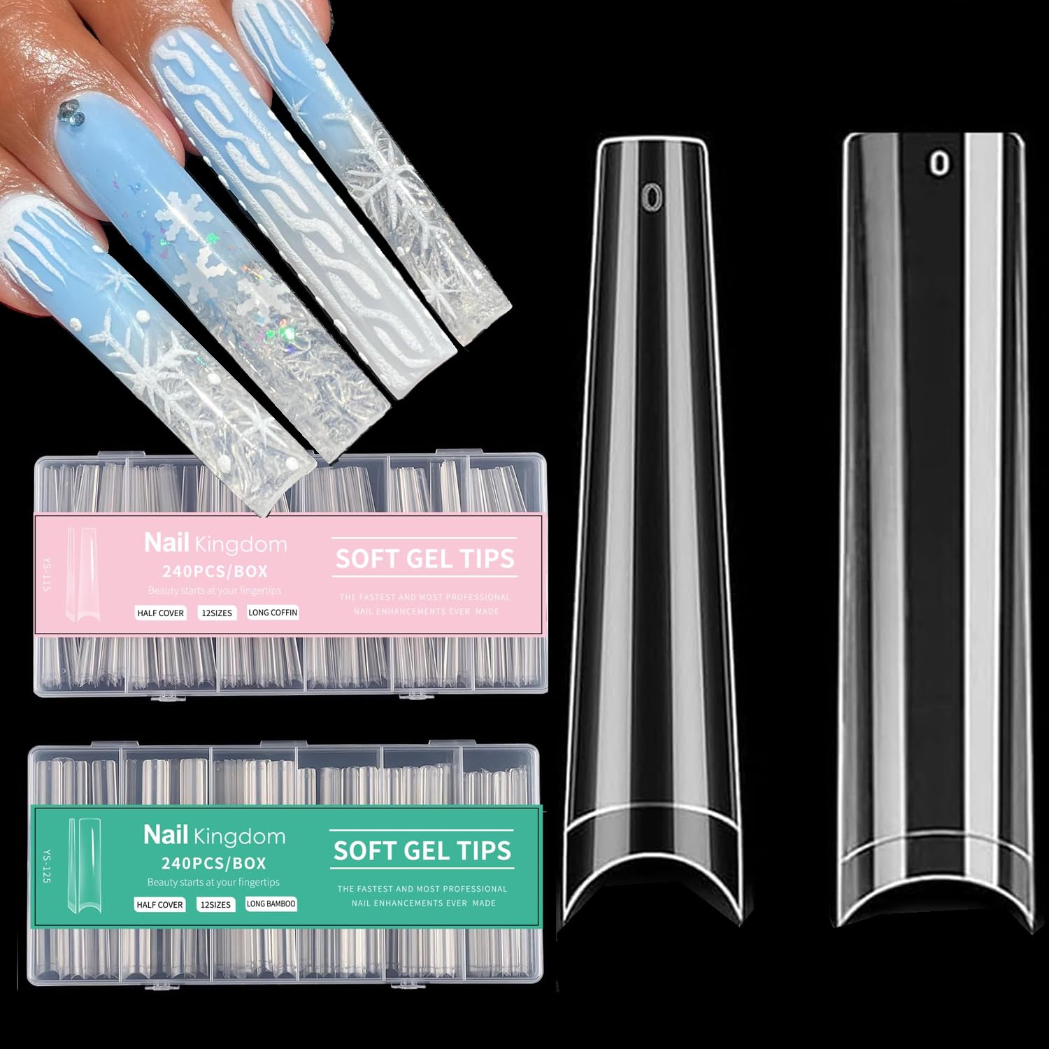 3XL Tapered Square Coffin Nail Tips Set No C Curve, Clear Acrylic Professional Half Cover Straight French Fake Naisl Tip for Salons Home DIY