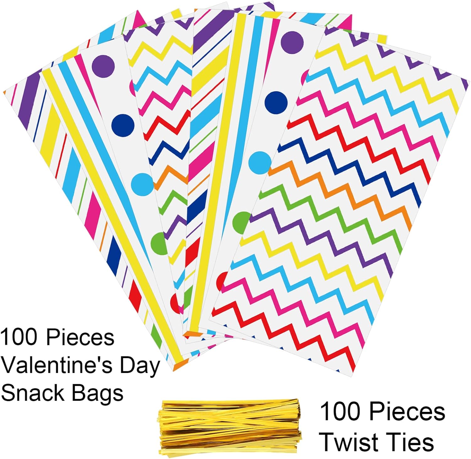Aneco 100 Pack Rainbow Cellophane Bags Plastic Candy Bags Gift Bags Goodie Bags with Twist Ties for Valentine Birthday - Image 4