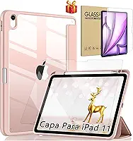 Capa iPad 11 Geração 2025 (A16) 11", Compatível iPad 10th de 10,9", Com Suporte para Apple Pencil e Despertar/Sono Automático, Anti Impacto (Rosa, Com Película de Vidro)