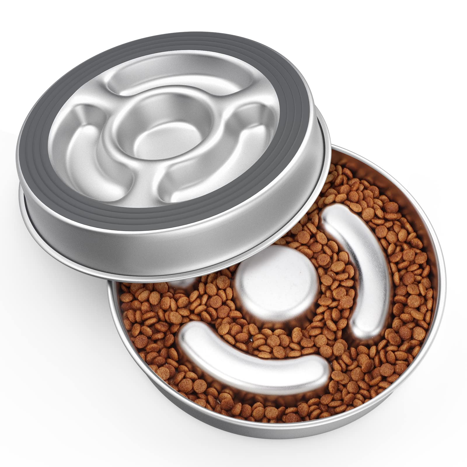 Photo 1 of AIPERRO Stainless Steel Non Slip Slow Feeder Dog Bowl, 4 Cups Metal Dog Food Bowls for Medium and Large Dogs, Fun Bloat Stop Pet Bowl Dog Water Bowl for Fast Eaters, Slows Down Pets Eating 4 Cups/ 2.0" Deep (Max 6Cups)