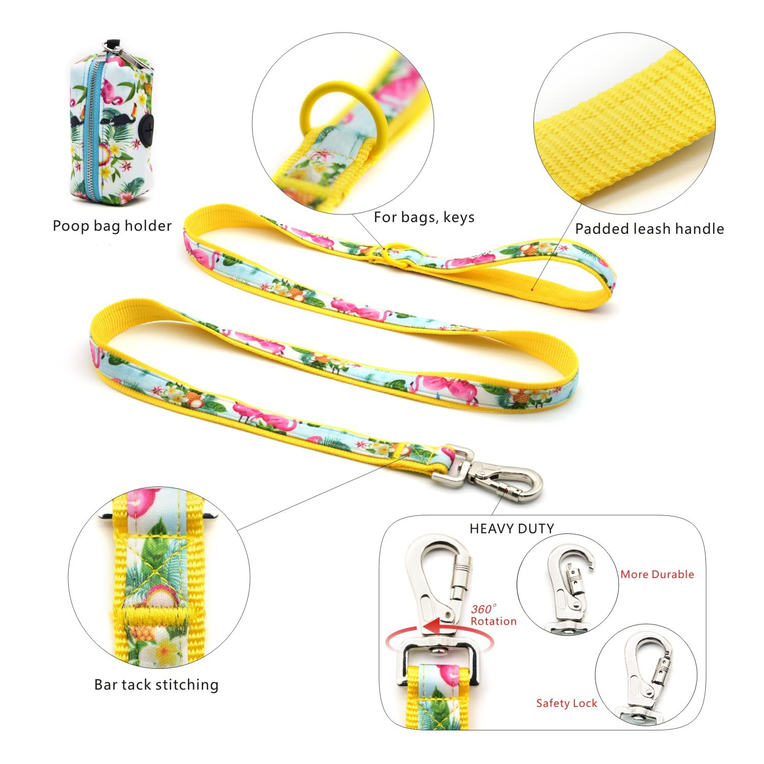 Hundegeschirr, Halsband, 1.5 m, Leine, Kotbeutelhalter-Set, reflektierend, verstellbar, kein Ziehen, Hundeweste mit Sicherheitsverschluss, einfache Kontrolle, für kleine, 4 Stück, XL-Gelb