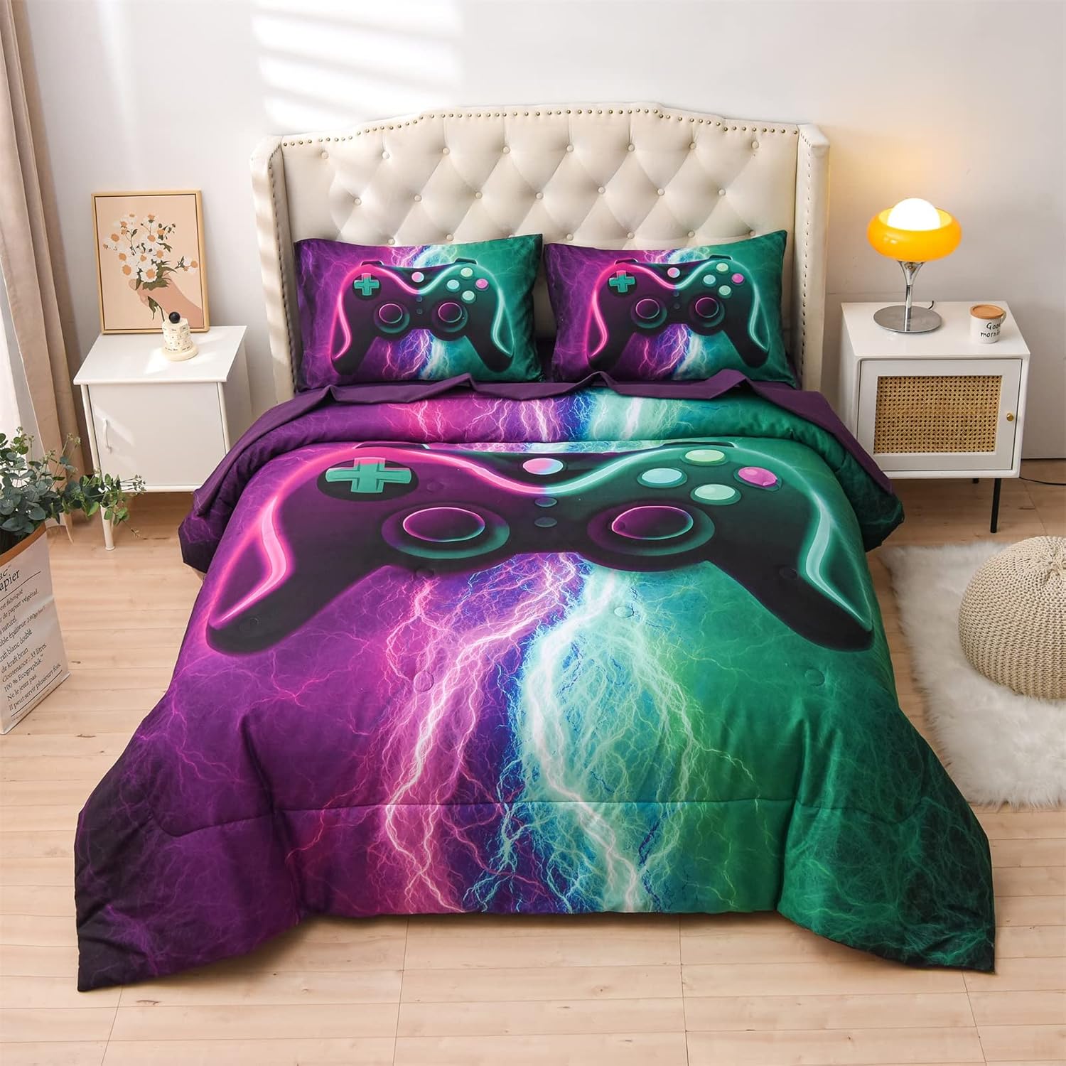 Meeting Story Gamer Gaming Bedding Sets Red Blue Lightnings