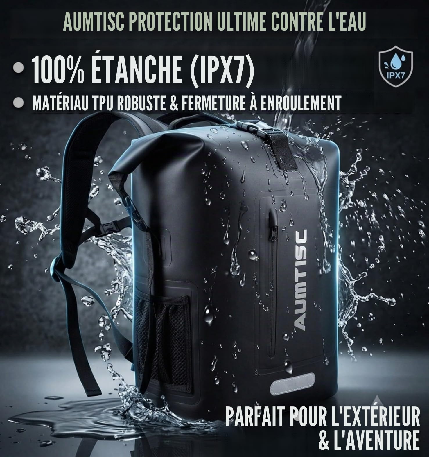 AUMTISC Sac à Dos étanche Dry Bag - 35L - avec Compartiment pour Ordinateur Portable - pour Les déplacements, l'équitation, la randonnée, Les Voyages, la pêche, Noir