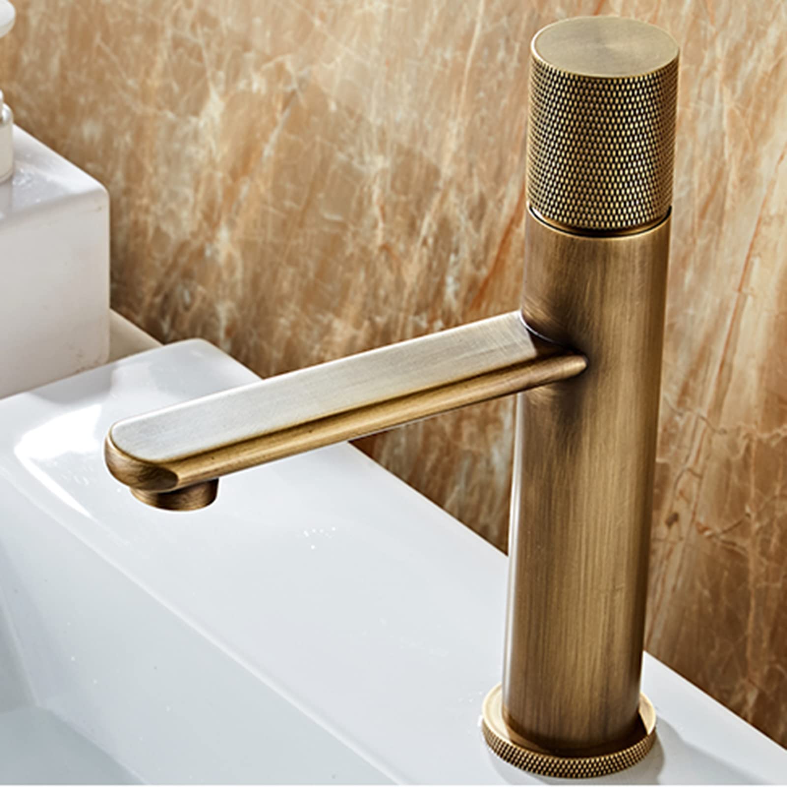 Grifo mezclador de baño, grifo de latón antiguo, grifos de latón de un solo agujero para lavabo, diseño retro, accesorio de fontanería de baño duradero