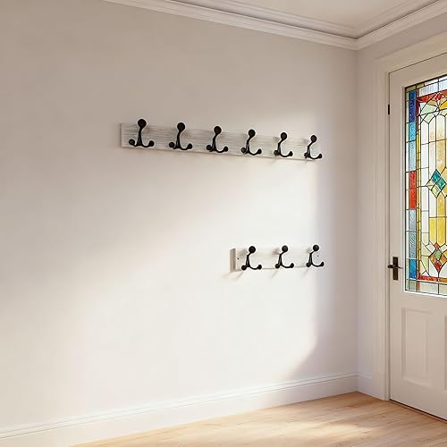 Miniatura 38 de SKOLOO Perchero de madera blanca de 17 pulgadas con 3 ganchos triples, ideal para entradas familiares, aulas y almacenamiento de suministros para