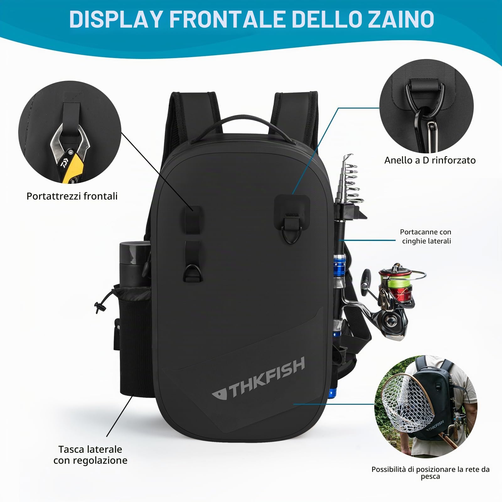 THKFISH Zaino da pesca impermeabile IPX8 con supporto per canna, borsa leggera da pesca, per muoversi liberamente regali di pesce per gli uomini