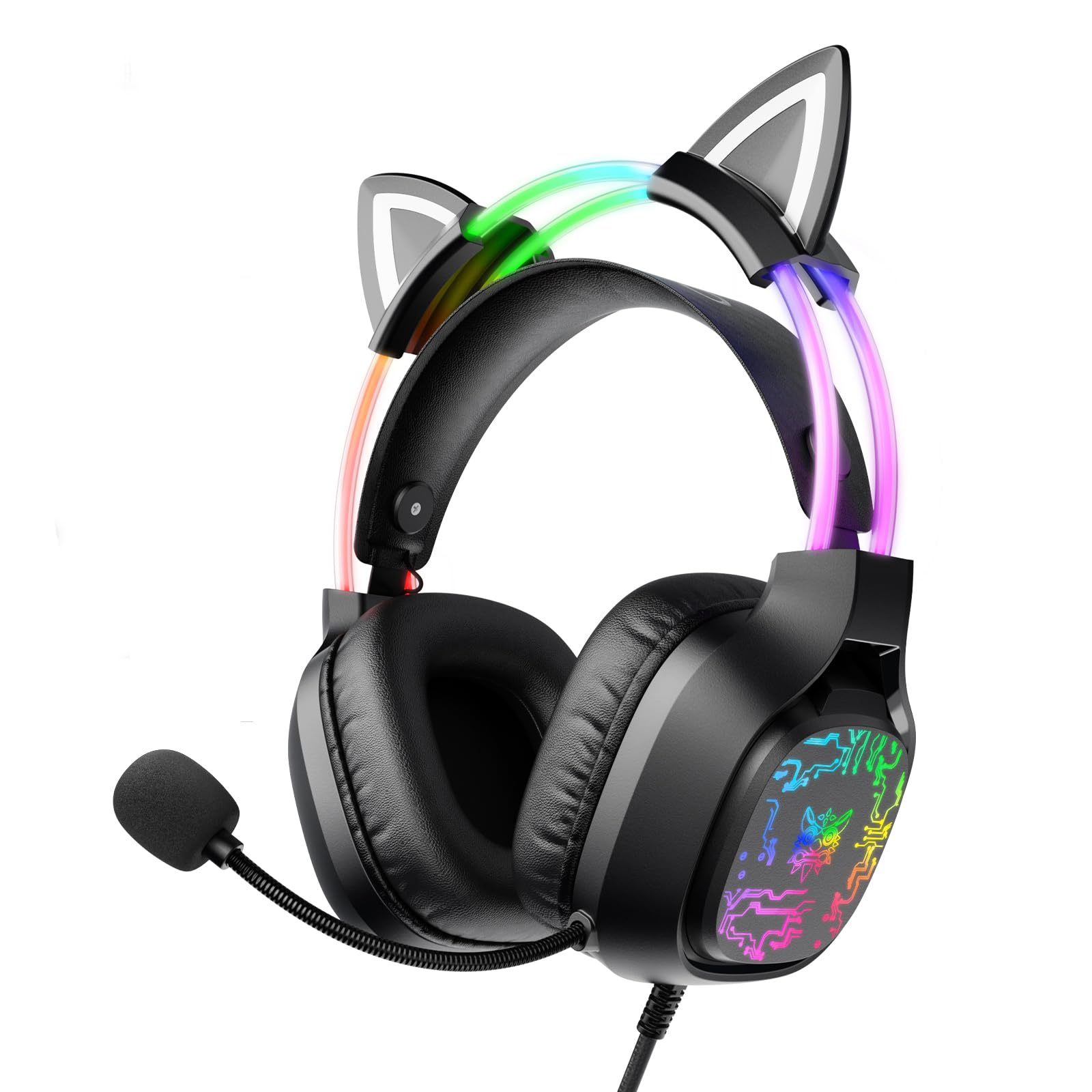 ONITOON Gaming Headset with Microphone, RGB Lights, Detachable Cat Ear