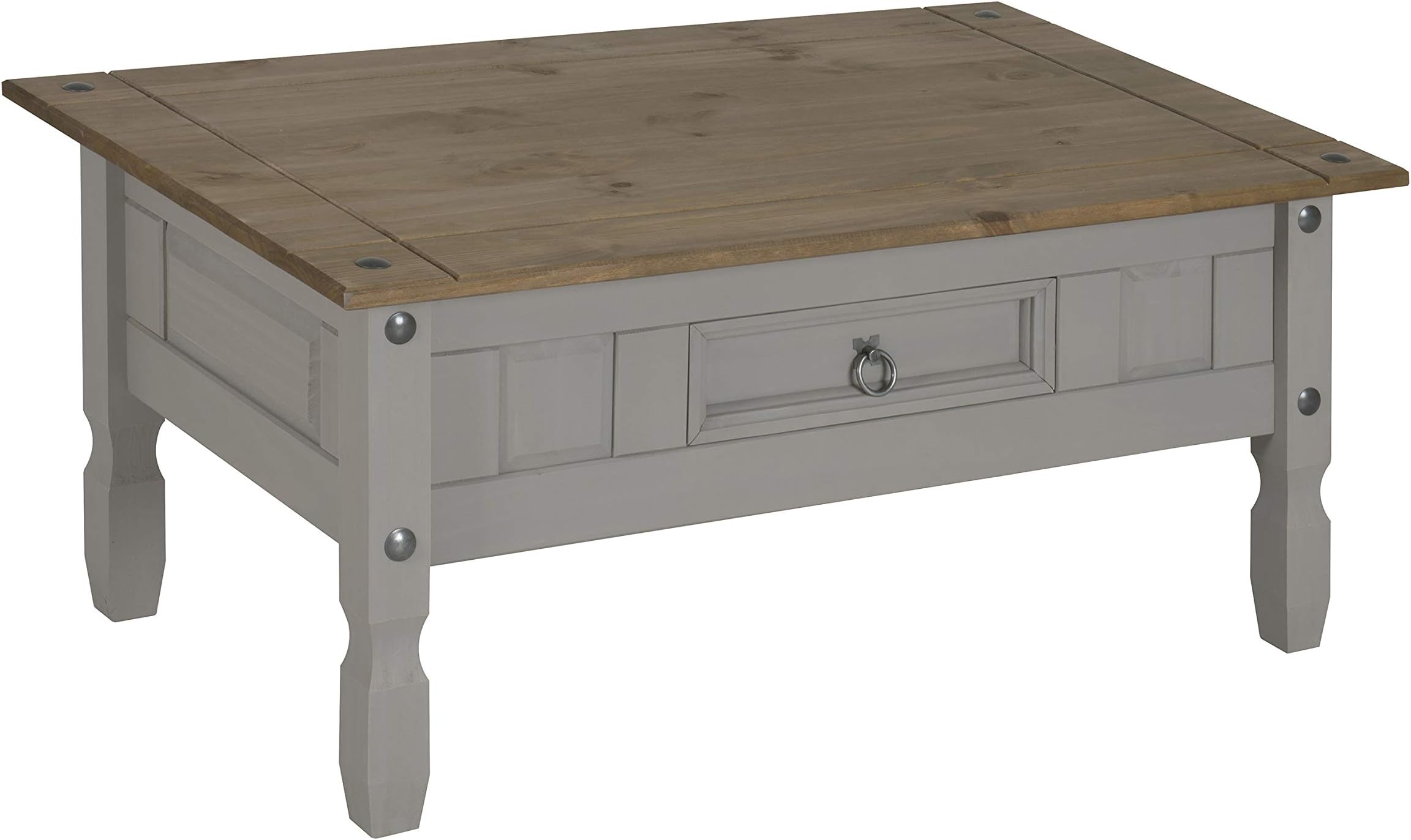 Corona Coffee Table Grey Solid Wood Pine Painted Wax 1 Drawer Wooden Mexican Style Lounge Living Room Side Unit 45cm High 95cm Wide 50cm Deep