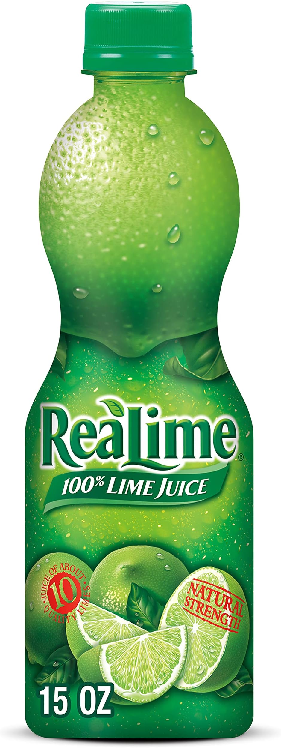 ReaLime 100% Lime Juice, 15 fl oz bottle, Made with Lime Juice from Concentrate, Gluten-Free, Sodium Free, Perfect Mixer to add to Cocktails and Marinades