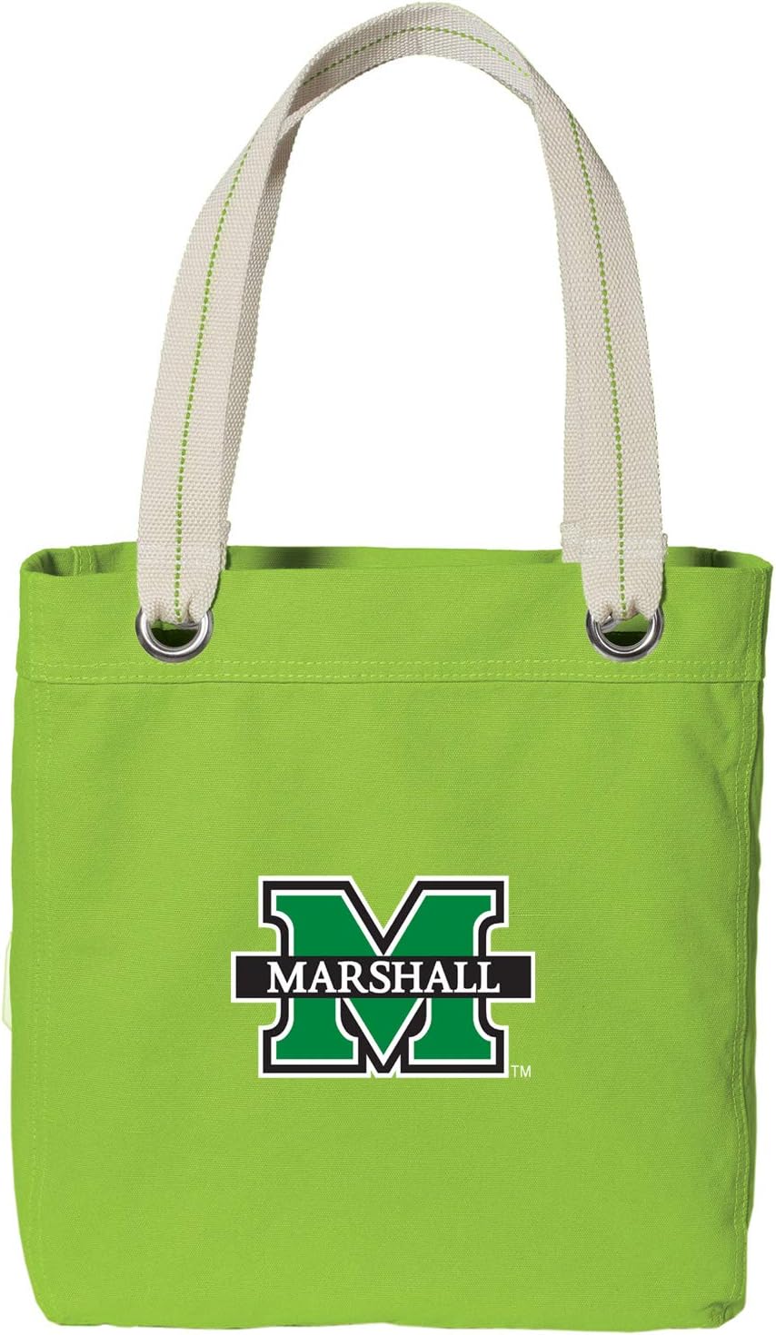 Broad Bay Marshall University Tote Bag RICH Dye Washed COTTON CANVAS FASHION LIME
