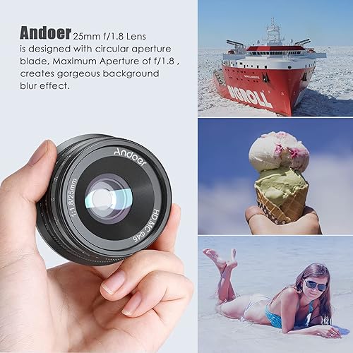 Miniatura 5 de Andoer 25mm F1.8 APS-C Manual Focus Camera Lens Large Aperture Wide Angle Replacement for Sony E-Mount Mirrorless Cameras A7IIIA9NEX 3 3NNEX 5 5T