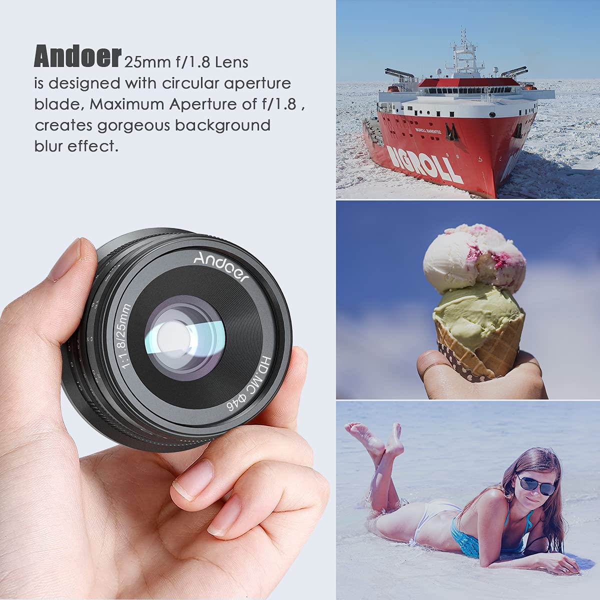 Andoer 25 mm F1.8 APS-C obiektyw do aparatu z ręczną regulacją ostrości do aparatów Sony E-Mount A7III/A9/NEX 3 N/NEX 5 5T 5R/NEX 6 7/A5000/A5100/A6500/A6400/A6300/ A6100/A6100/A66400/A6300/