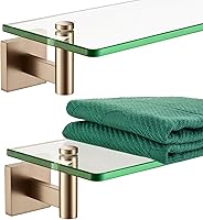 KOKOSIRI 20-Inch Tempered Glass Floating Wall Shelves, Champagne Bronze 2-Pack - Bathroom Storage, Kitchen Shelf, Rustproof SUS304 Steel