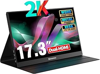 Bimawen 17.3 inch 2K Portable Monitor IPS 2560x1440 100% sRGB HDR FHD FreeSync,Dual HDMI USB Type-C Monitor,PS4/Switch/PC/Mac/Compatible,Built-in Speaker (1440p)