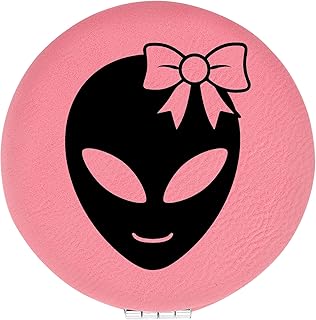 Enthoozies Happy Female Alien Pink Laser Engraved Leatherette Compact Mirror - Stylish and Practical Portable Makeup Mirror - 2.5 Inch Diameter