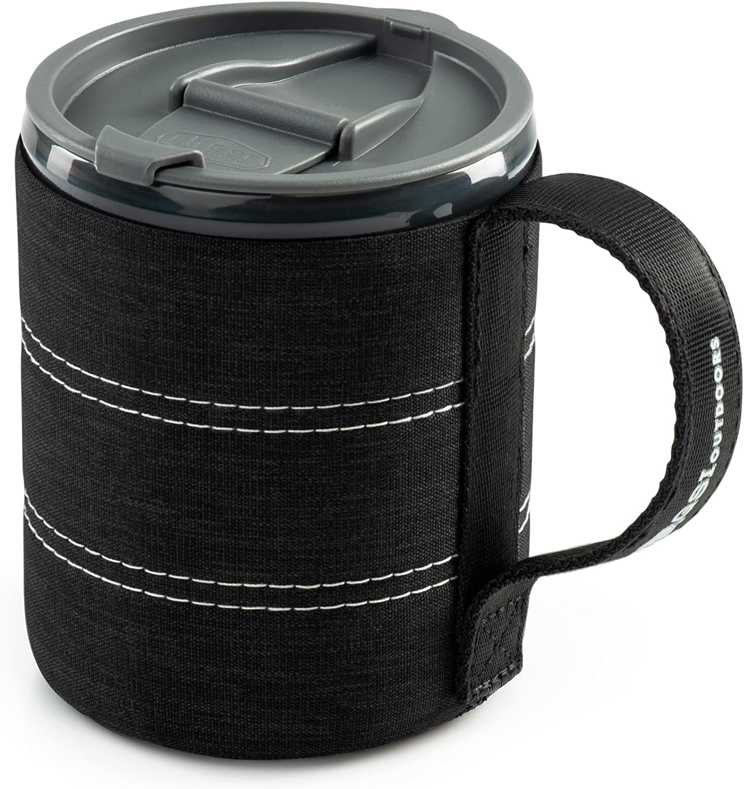 GSI OUTDOORS - INFINITY BACKPACKER MUG - HEATHERED BLACK - LIGHTWEIGHT, INSULATED, BREAK-RESISTANT MUG WITH A HEATHERED SLEEVE.