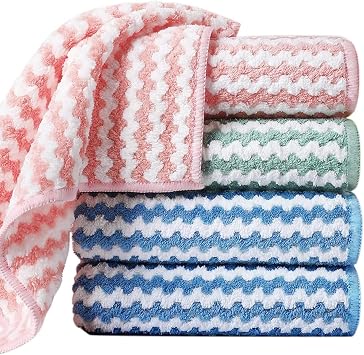 HOTBEST Microfibre Cleaning Cloth Easy Clean Cloth Soft Absorbent Reusable Microfiber Dish Cloths Polishing Cloth for Glass, Mirrors, Car, Kitchen, Dish Cloths 10 * 10 in Lock Edge