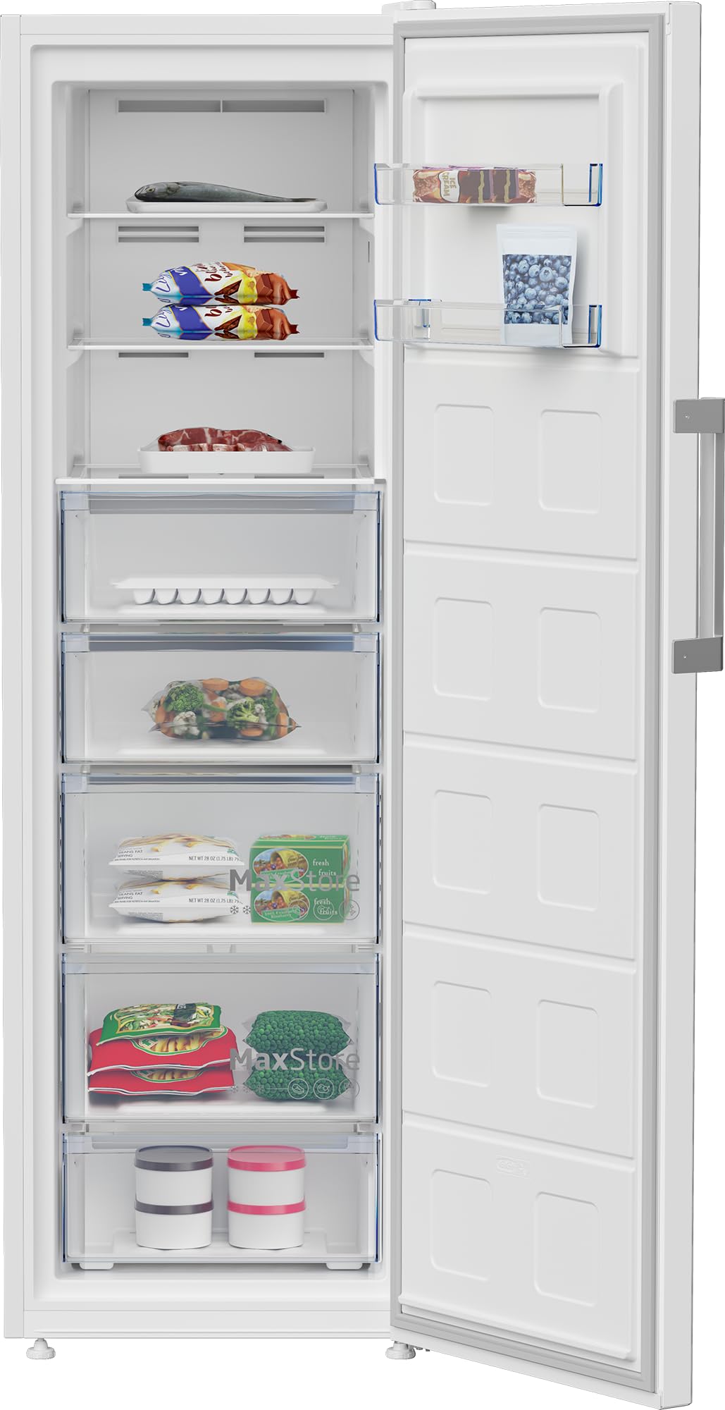 Beko B7RFNE316W Gefrierschrank, 286 l Nettovolumen, No Frost, Schnellgefrierfunktion, Multifunktionsdisplay, 5 Gefrierschubladen + 3 Fächer, 34 dB (A), in unbeheizten Räumen nutzbar, Weiß