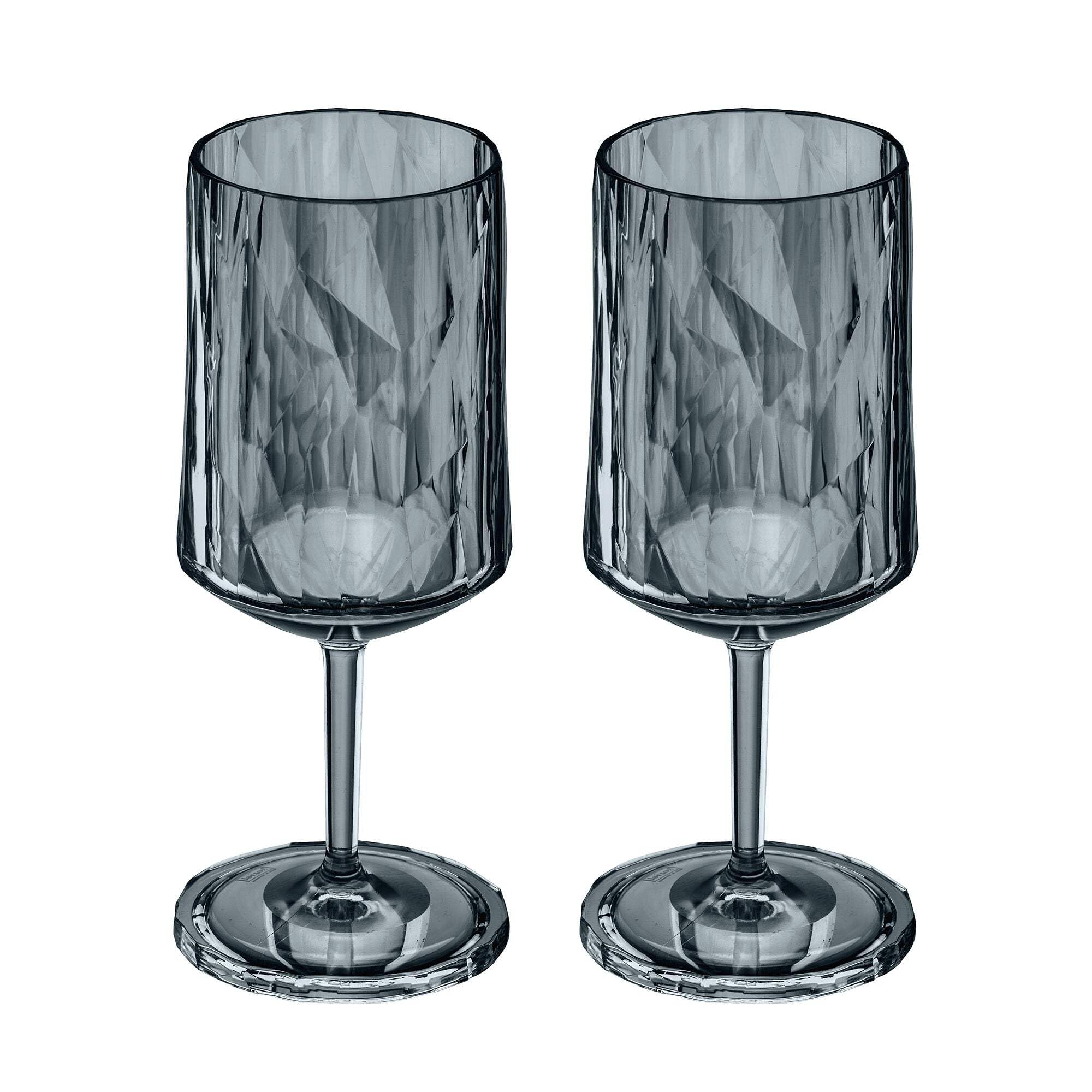 Koziol Superglas Club No. 4, 2 pezzi, 300 ml, bicchieri da vino e aperitivo con manico in plastica trasparente, lussuosi, infrangibili, riutilizzabili, feste, campeggio, set da 2 (grigio trasparente)
