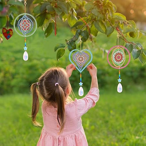 Miniatura 5 de 3 piezas de atrapasoles de pintura de diamante, pintura de diamante 3D de doble cara, carillón de viento, pintura por números, cristales, gema de
